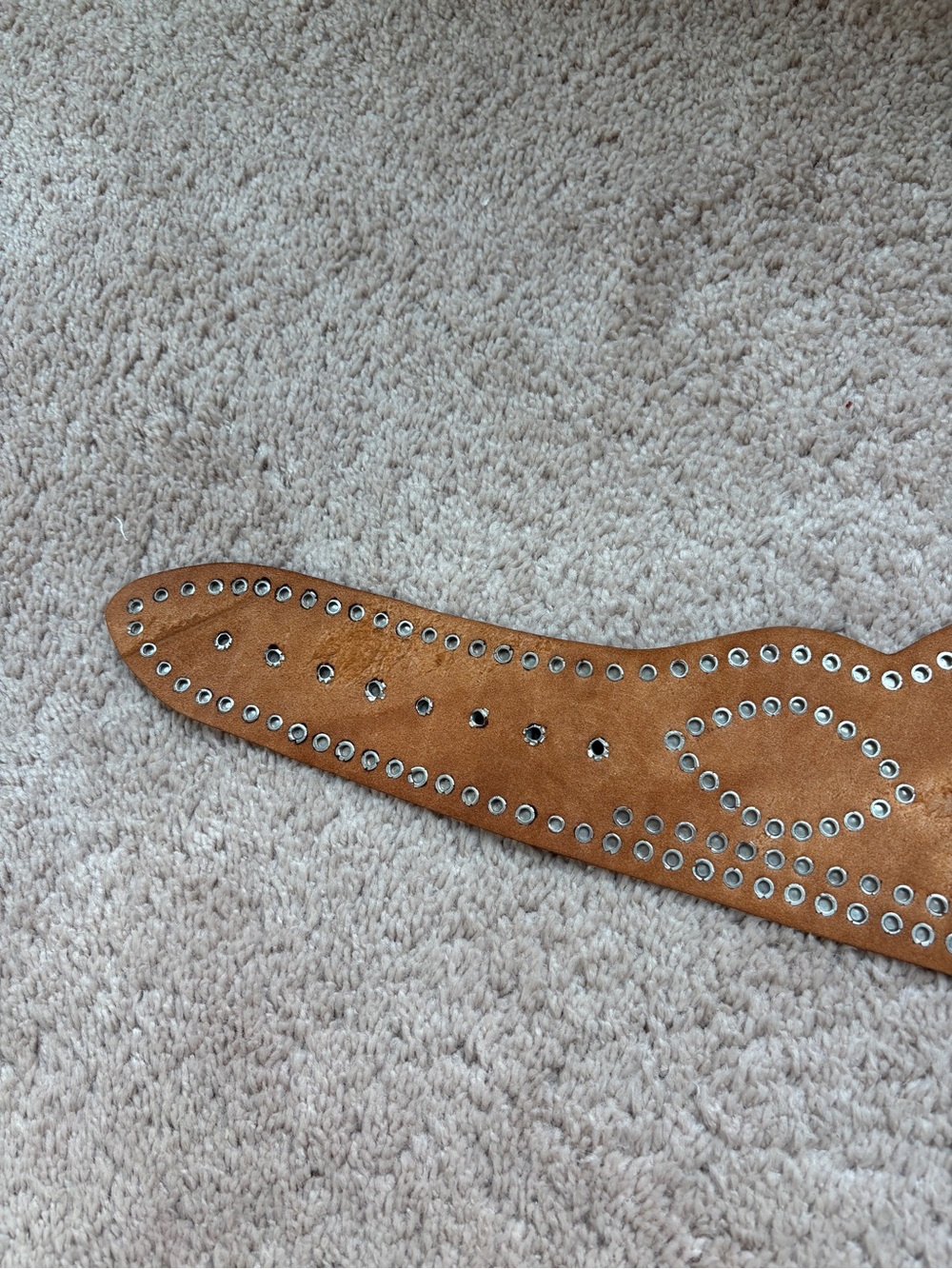 Vintage Wide Tooled Leather Scalloped Belt Oversized Buckle Boho Western Waist - Picture 12 of 16